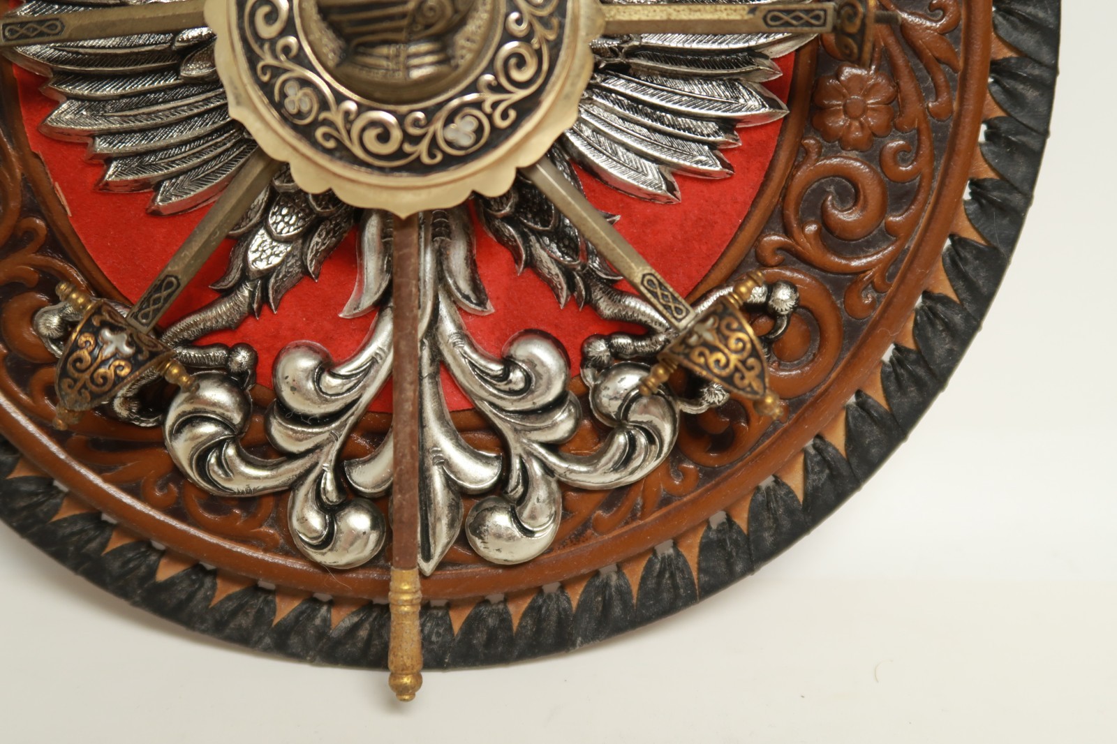 Nordic Wall Art with Mini Swords Leather Material Russian Poland Eagles Ornate