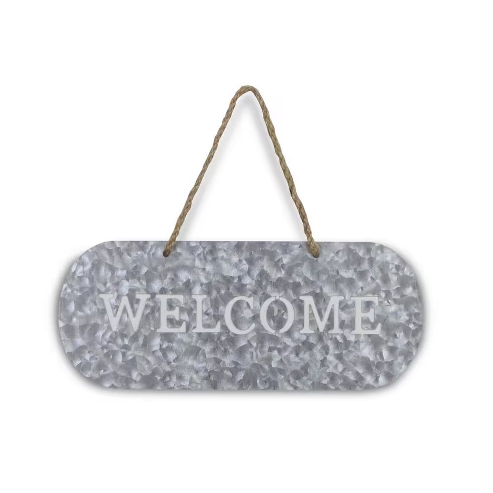 11 In. X 4.5 In. Grey Handcrafted Welcome Galvanized Metal Wall Art 1-Piece