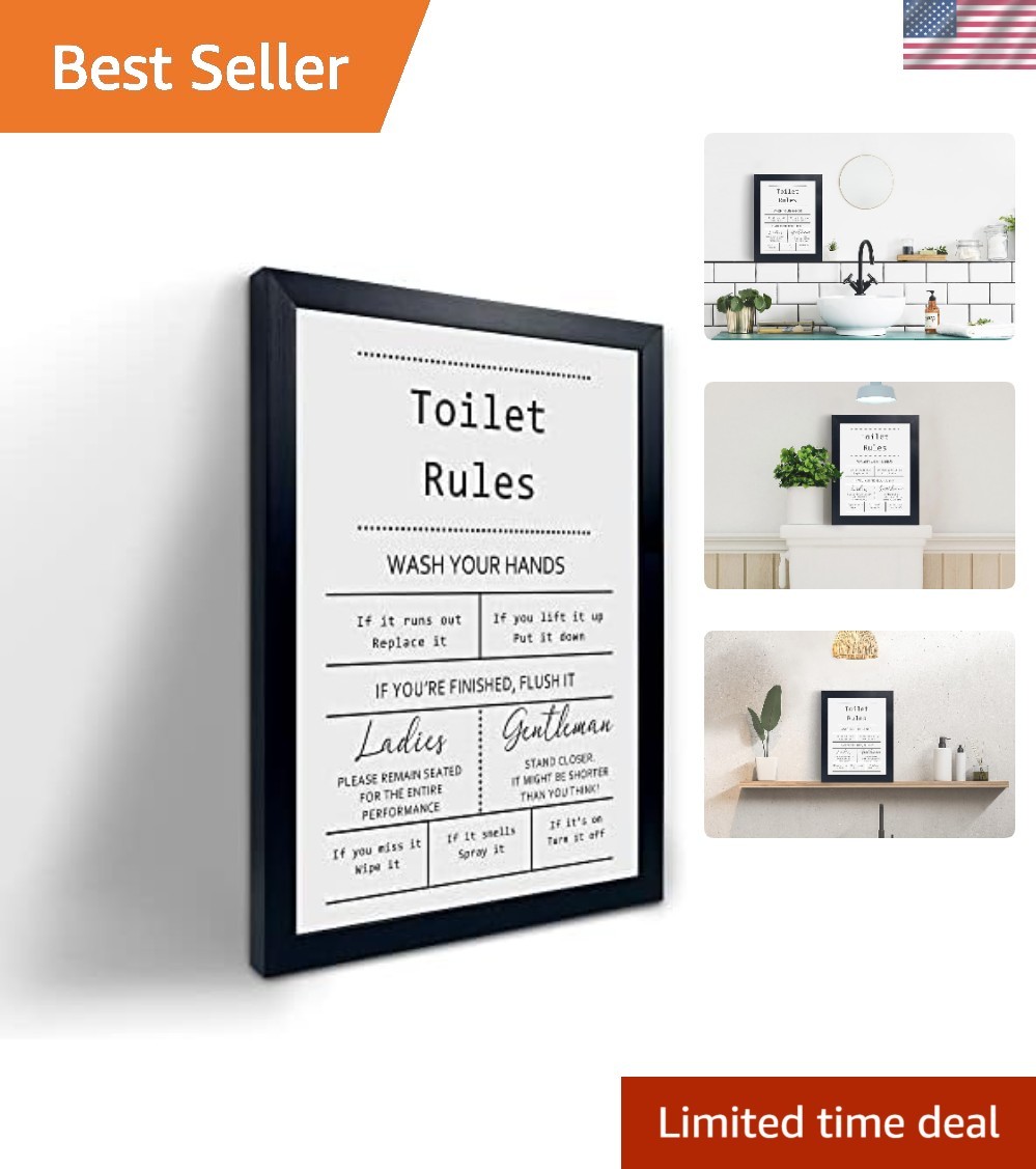 Toilet Rules Quotes Bathroom Sign – Funny Bathroom Decor Bathroom Signs, Funn…