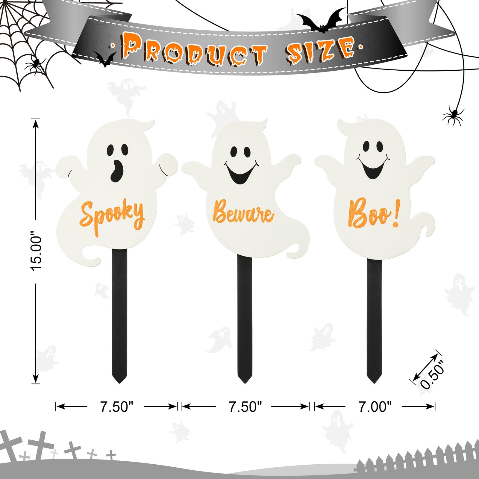 15″ H Set of 3 Halloween Ghost Yard Signs with Stakes,Wooden Outdoor Ghost La…
