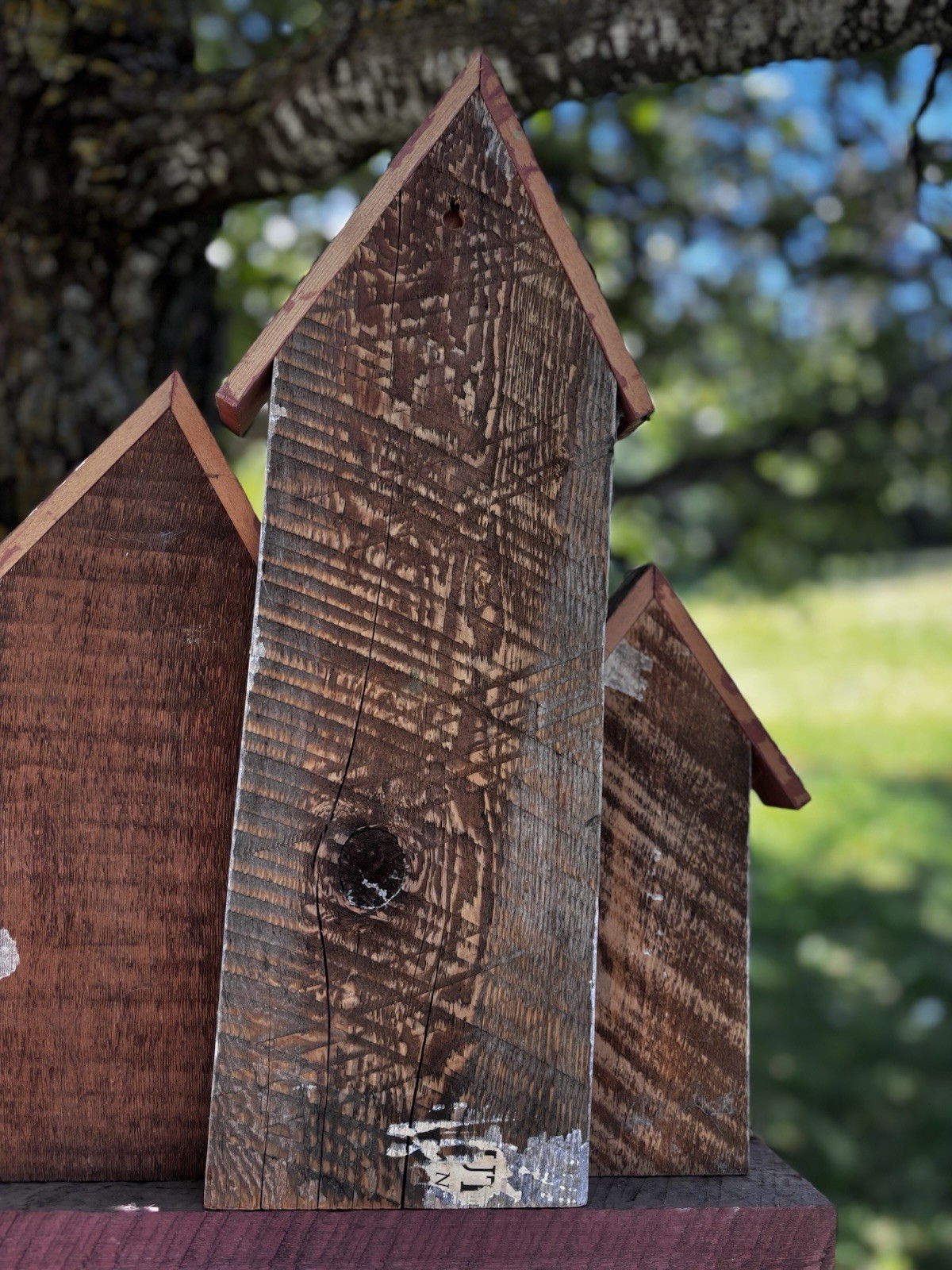 Handcrafted Woodland Village Sculpture Folk Farm Art Lodge Decor Solid Wood