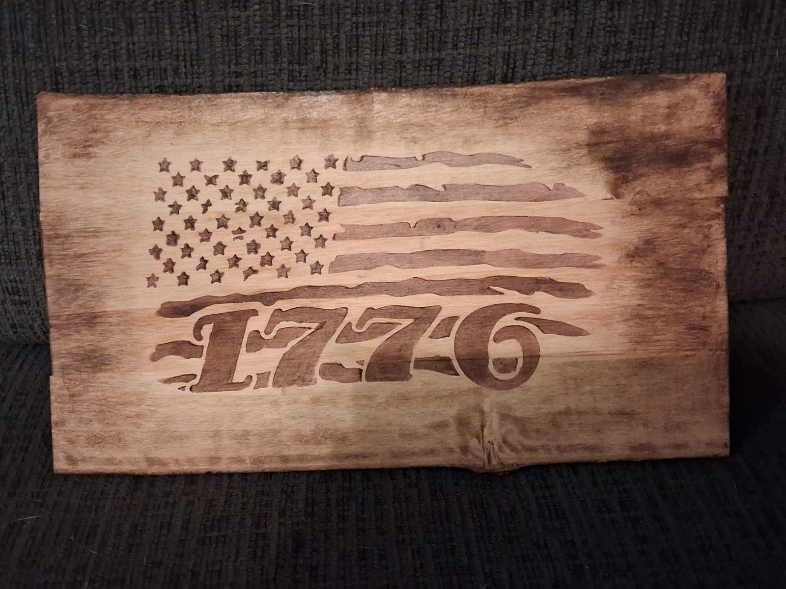 Handmade Wooden 1776 American Flag Rustic Plaque Patriotic Décor 6.5 x 11.5 in