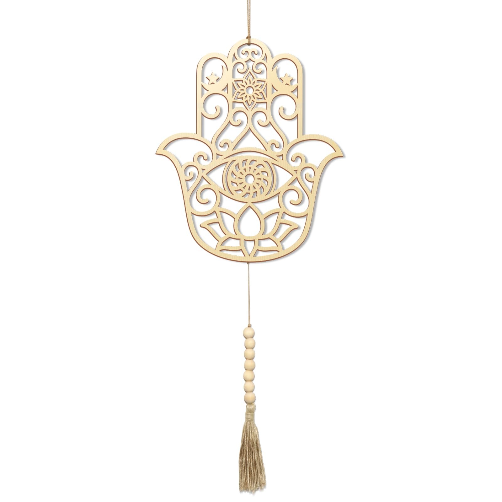 13.5” in Hamsa Hand Meditation Symbol Sacred Geometry Wood Wall Art Decorati…
