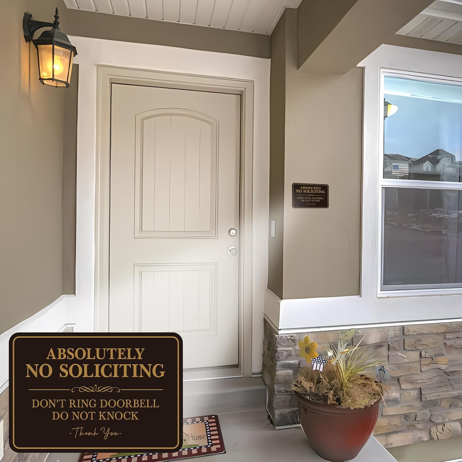 2PCS No Soliciting Sign for Front Door，Self-Adhesive Elegant Do Not Knock or R