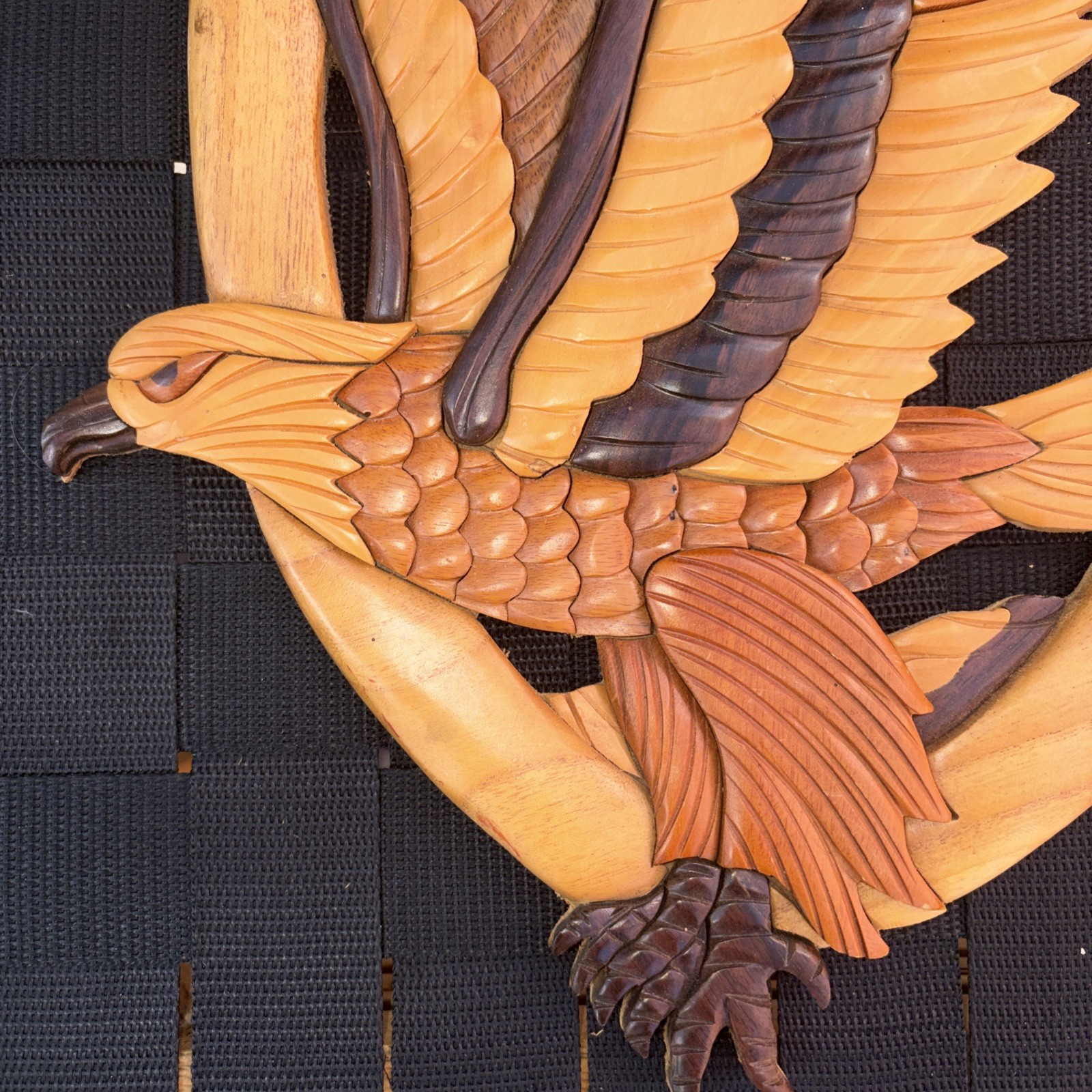Flying Eagle Intarsia wood wall hanging hand crafted home decor 16”x 10″ x 0.5″