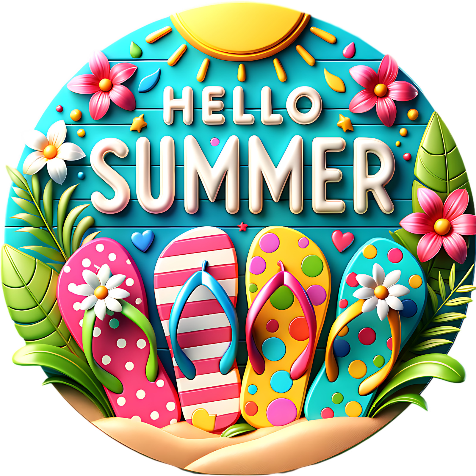 Hello Summer Flip Flops 10″ or 12″ Aluminum Sign Outside Inside
