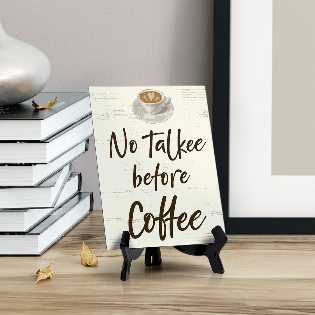 Signs ByLita No Talkee Before Coffee, Table Sign With Acrylic Stand (6 x 8″)