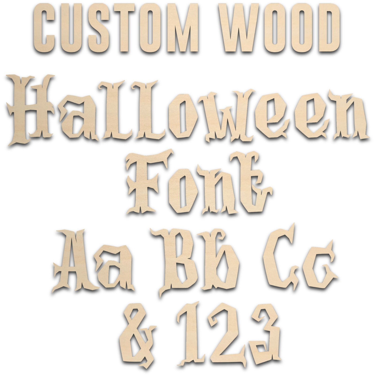 Custom Halloween Wood Text Lettering & Numbers Unfinished Cutout Hobby Craft 3mm