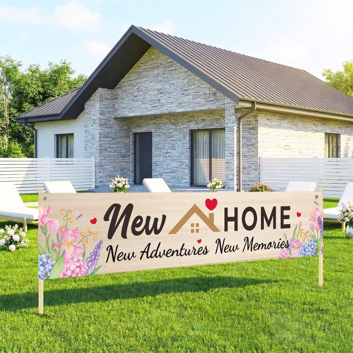 New Home New Adventures New Memories Banner, Housewarming Welcome Home Banner
