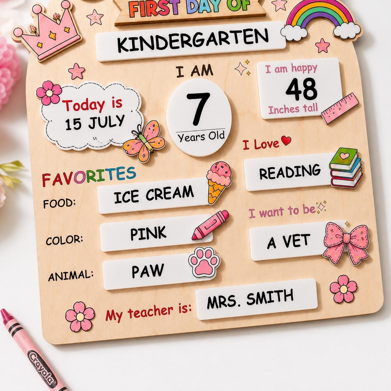 Custom First Day of School Sign,Preschool Back to School Board Kid Gift,Kinderga