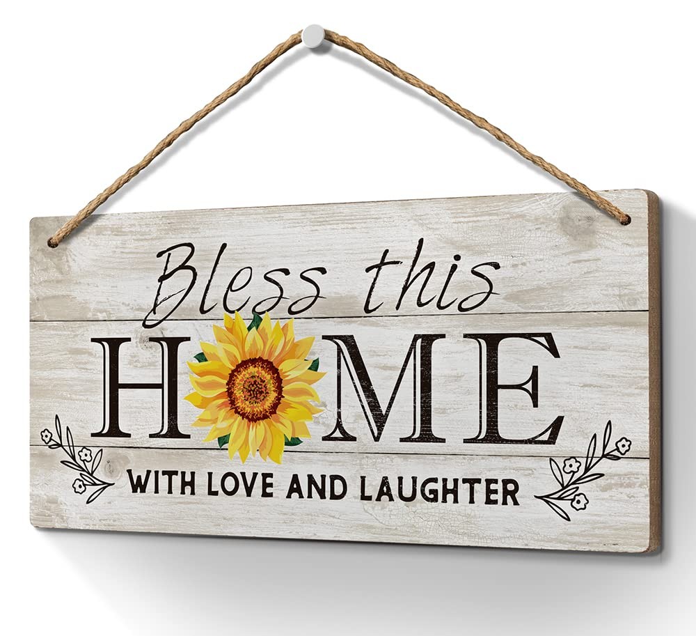 Heuhuww Bless This Home Wood Sign 6×12 Bible Verse 12″L x 6″W, Apricot 4