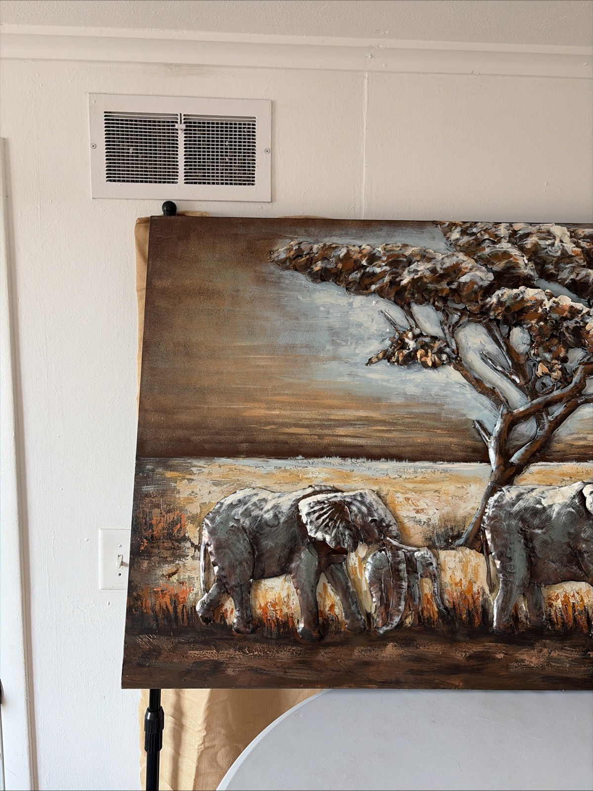 Elephants Metal Wall Art,Hand Painted Mixed Media Iron Wall Sculpture,3D Wall…