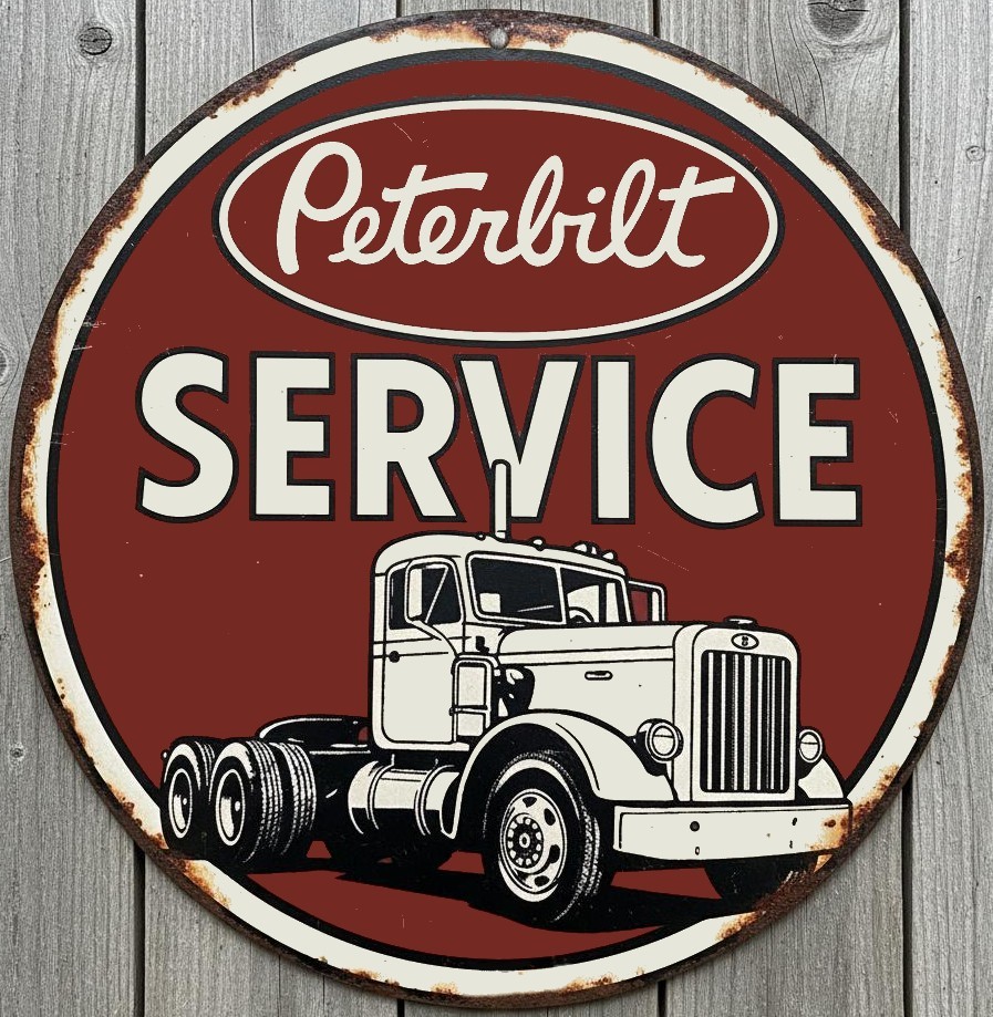 Peterbilt Service 8″ Diameter Vintage Novelty Metal Sign Made In USA New!
