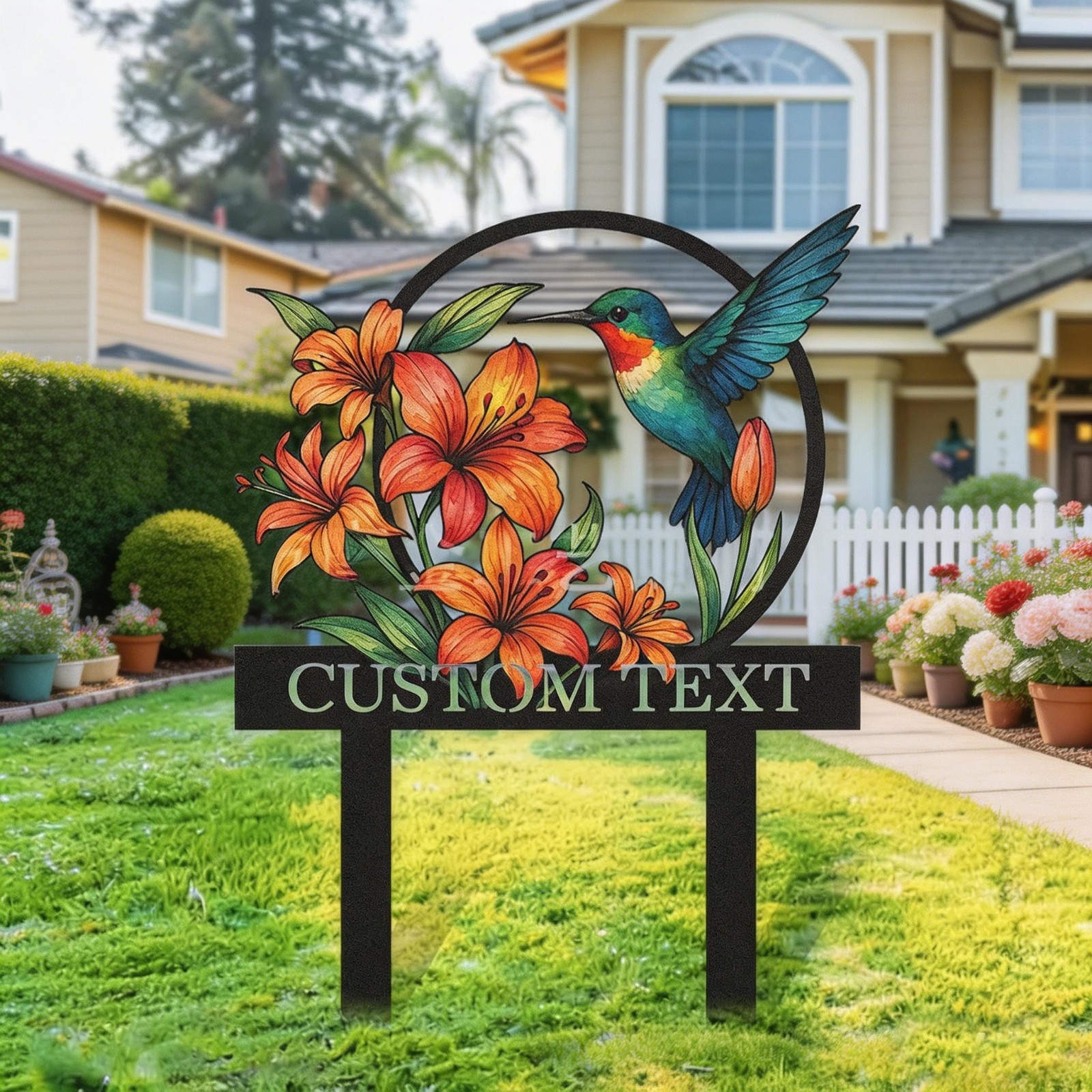 Personalized Garden Metal Sign Flowers Birds Custom Name Sign Yard Art Gift