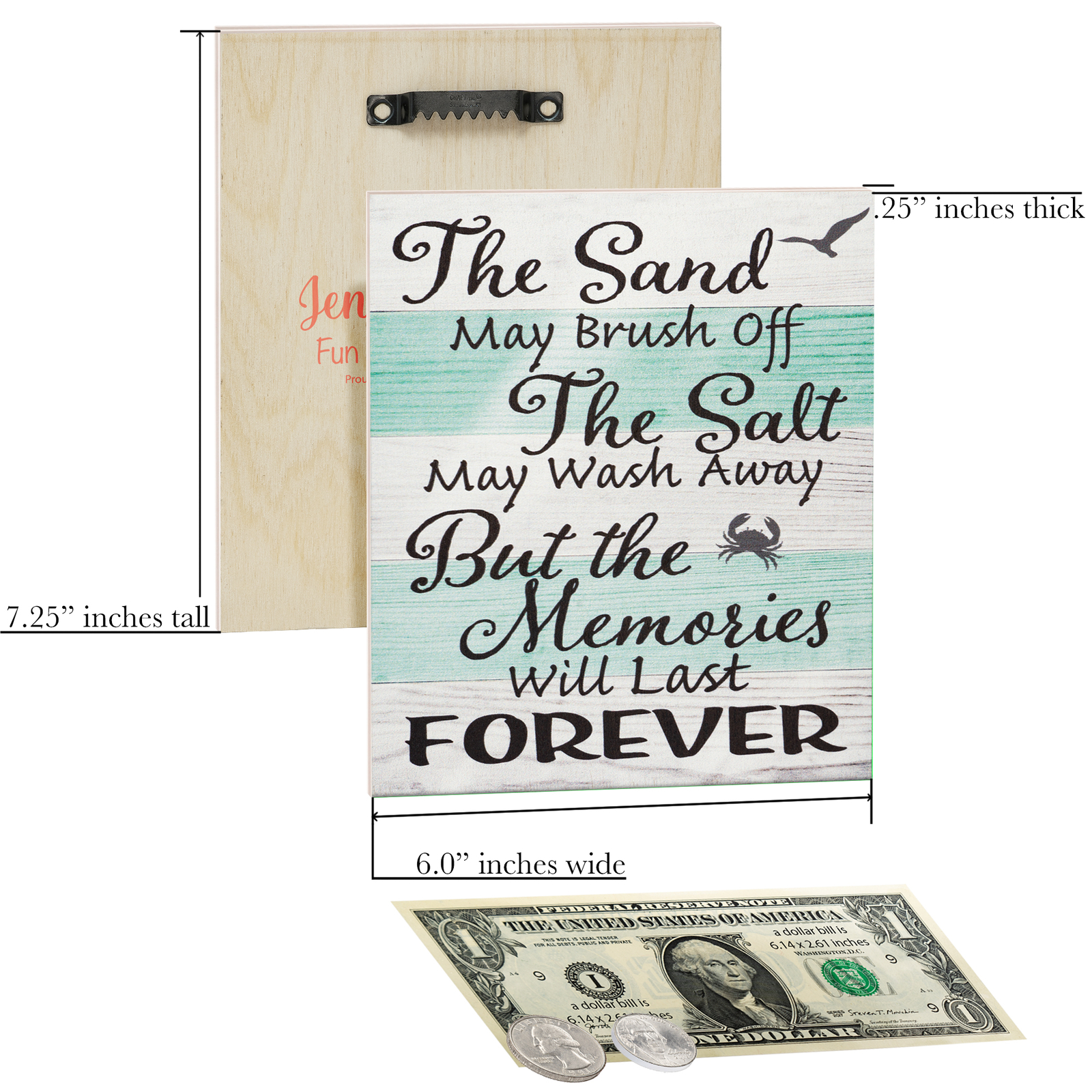 JennyGems Beach House Decor Sign, The Sand May Brush Off Memories Will Last