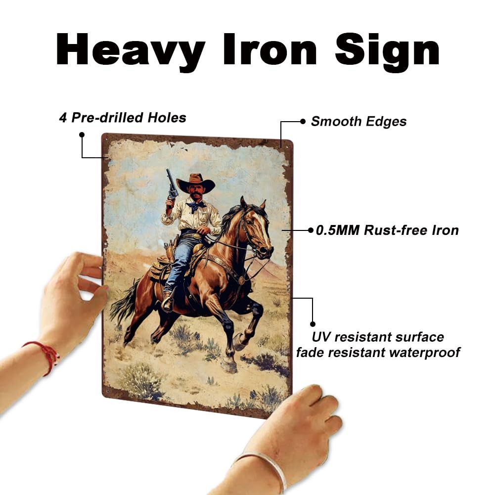 DOODLREAM Western Cowboy Wall Decor Vintage Metal Tin 12″L x 8″W,