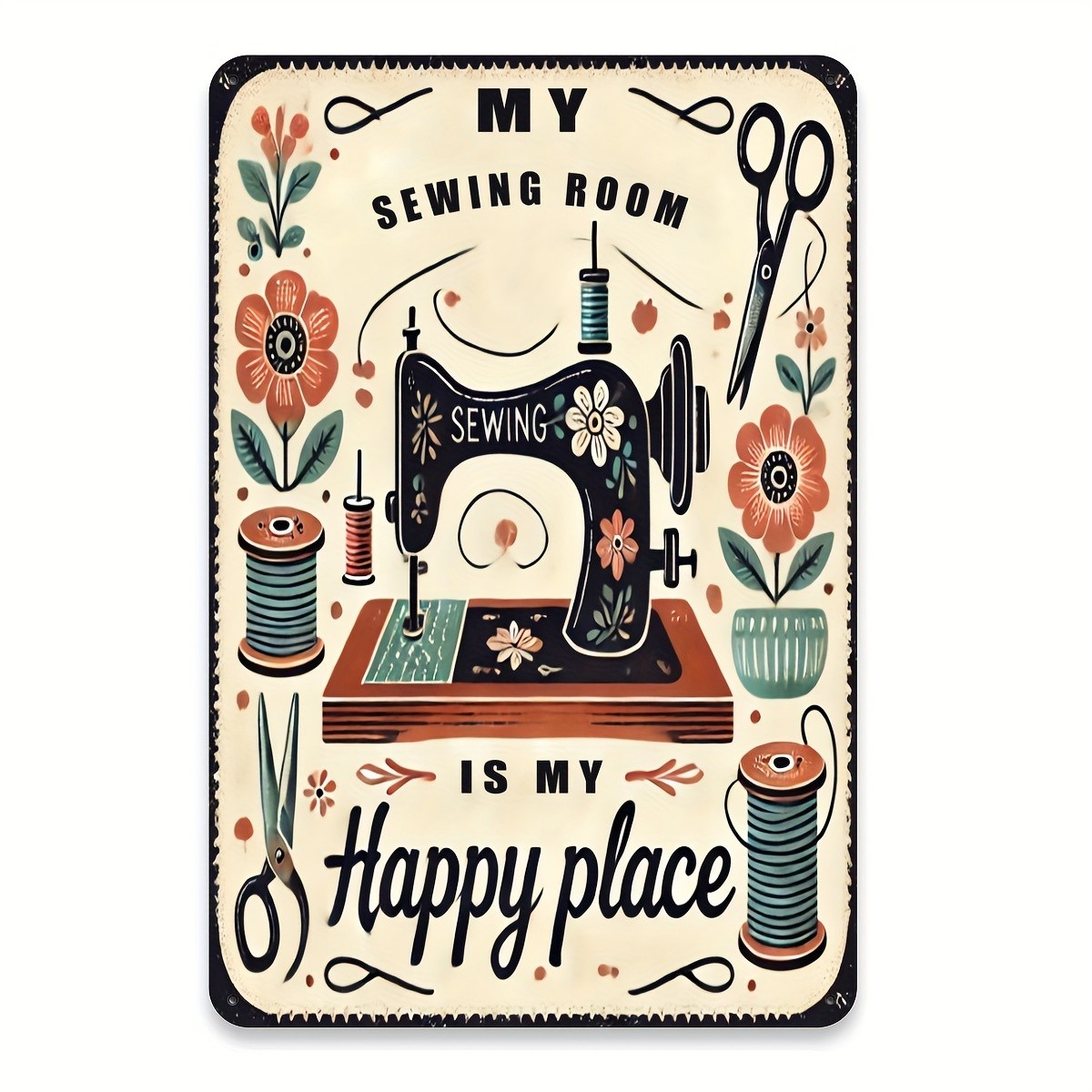Vintage Sewing Room Metal Sign – 12.0 Inches X 8.0 Inches