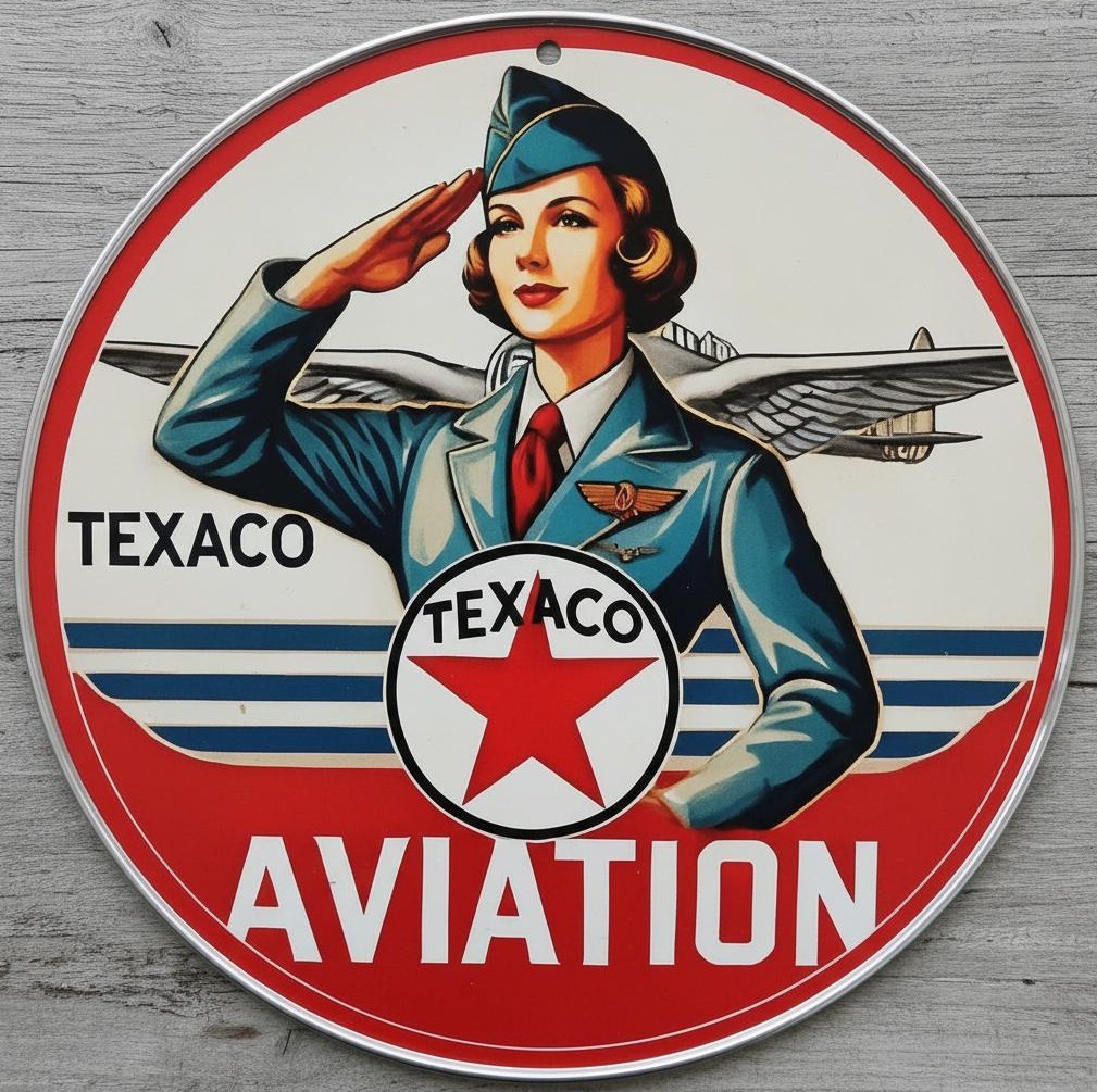 Texaco Aviation 8″ Diameter Novelty Metal Sign Made In USA New!