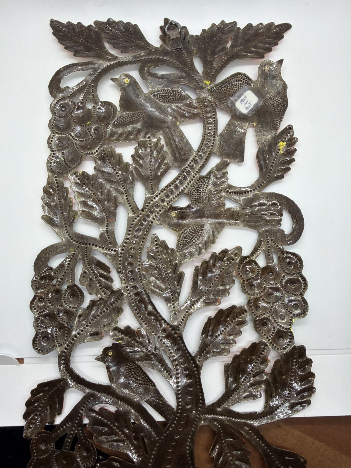 Hand-Painted Haitian Metal Wall Art Tree of Life Birds Flowers 15×8 Kitschy