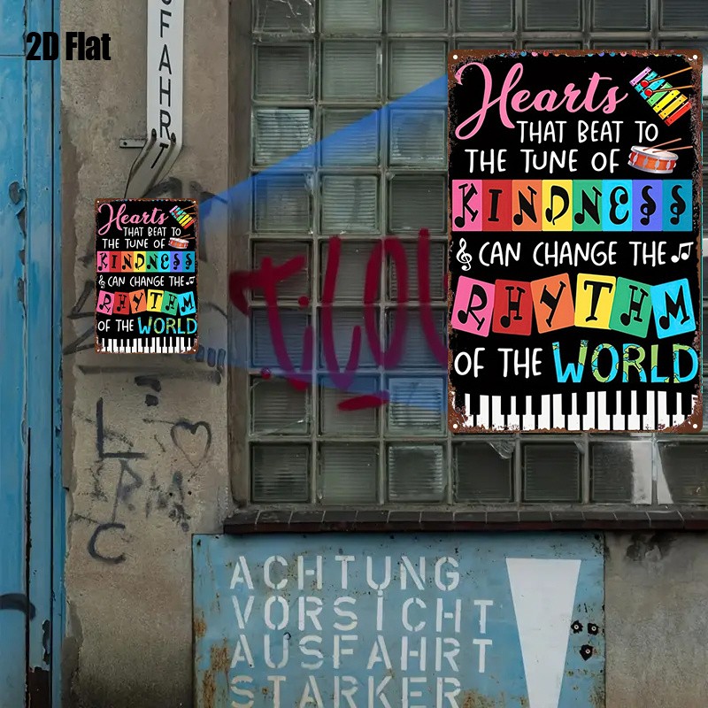 Metal Sign Hearts Beat Kindness Wall Art 20Cm X 30Cm