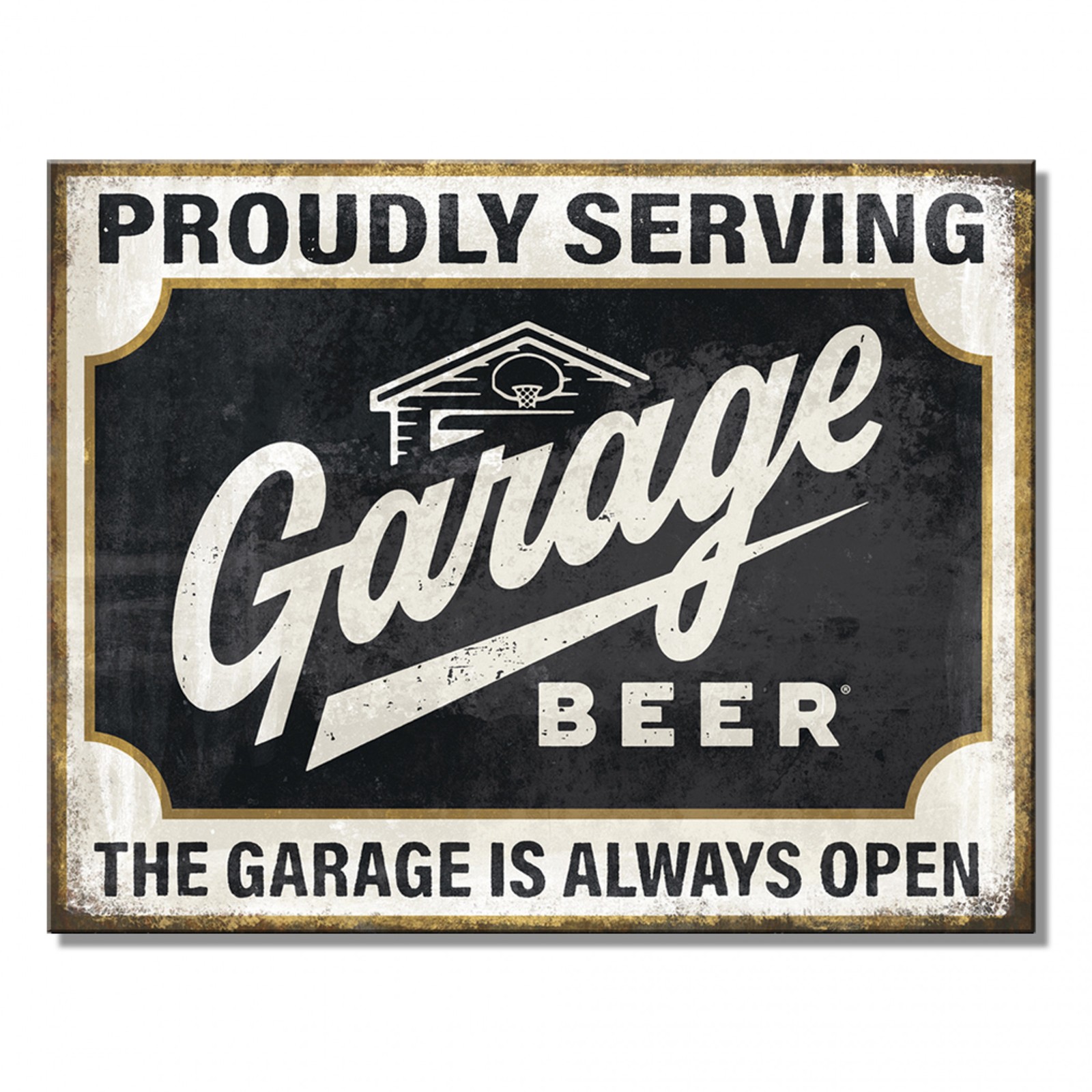 Garage Beer- Proudly Serving 12.5 x 16″ Tin Sign Multi-Color