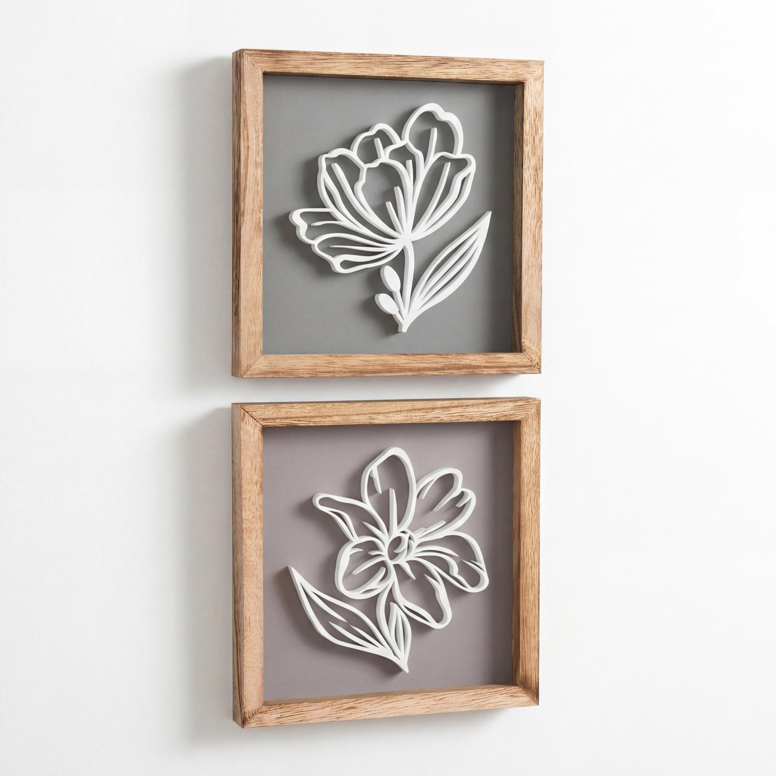 3D Botanical Floral Wall Art (Framed Set of 2) Ready-to-Hang Lightweight Boho…
