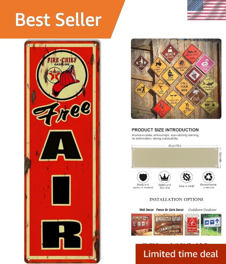 Decorative Vintage Metal Sign – Free Air Gasoline, 4×16 Inches, Waterproof