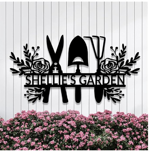 Personalized Welcome Floral Garden Yard Home Name Metal Wall Decor Sign Black