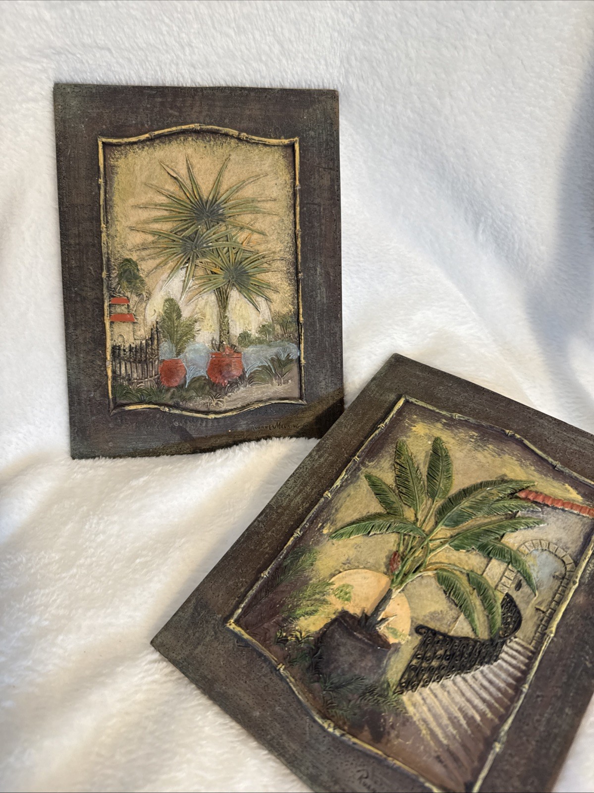 “Ruanns” Manning Relief Resin Island Hideaway/Palm Tree Wall Decor set EUC
