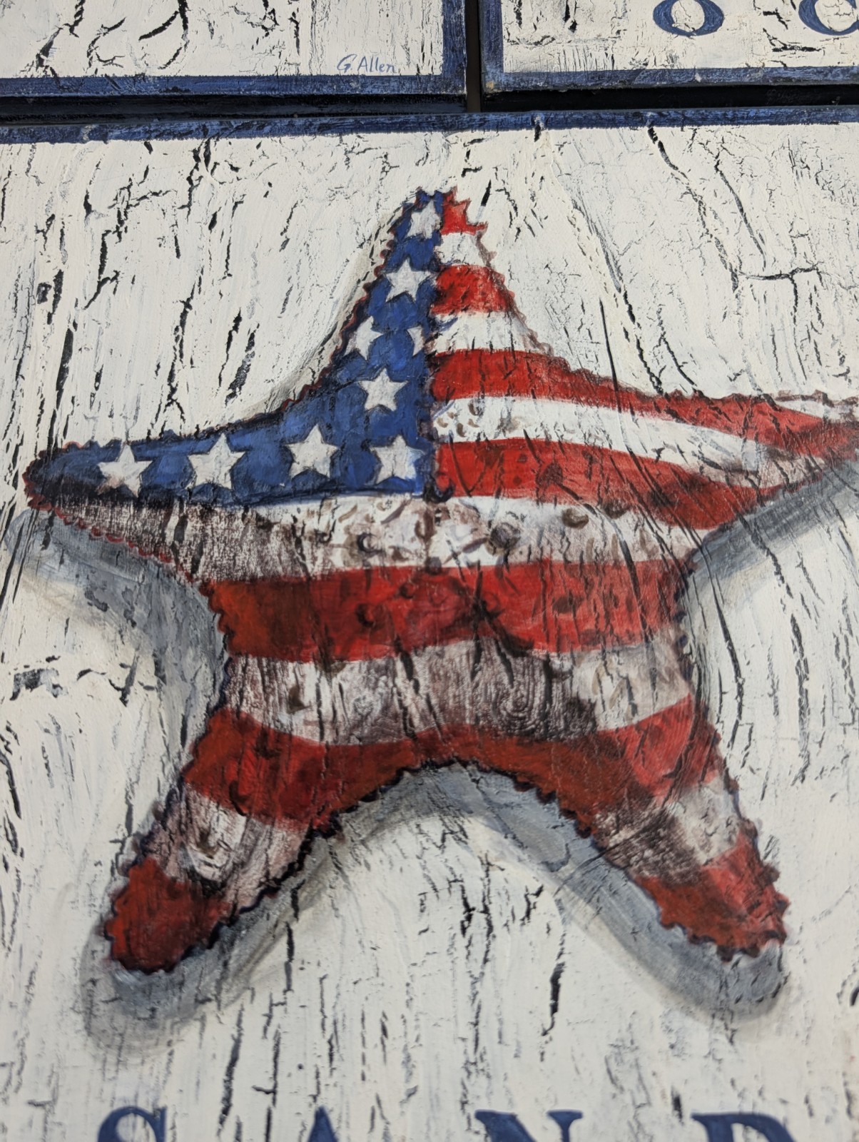 3pc G Allen Patriotic Coastal Wood Wall Art Wave Ocean Sand Americana 12×12