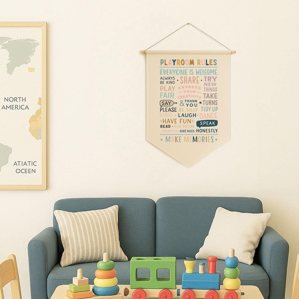 Playroom Rules Wall Art, Kids Room Banner Decor, Playroom Sign, Homeschool Wa…