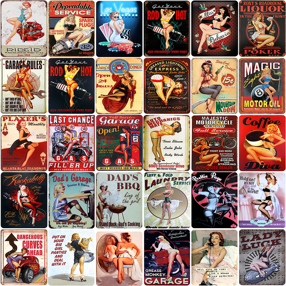 Sexy Woman Vintage Metal Tin Signs Retro Plaque Garage Bar Customization Decor
