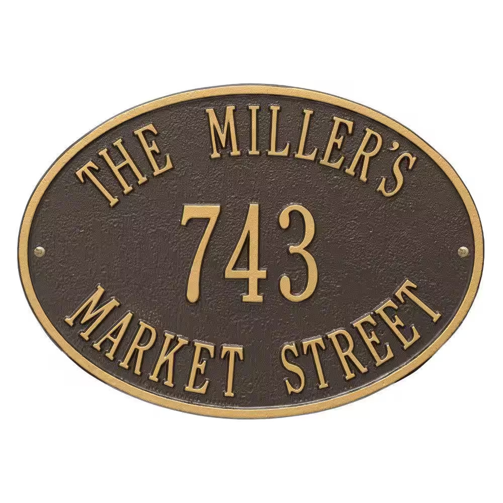Hawthorne Standard Oval Bronze/Gold Wall 3-Line Address Plaque