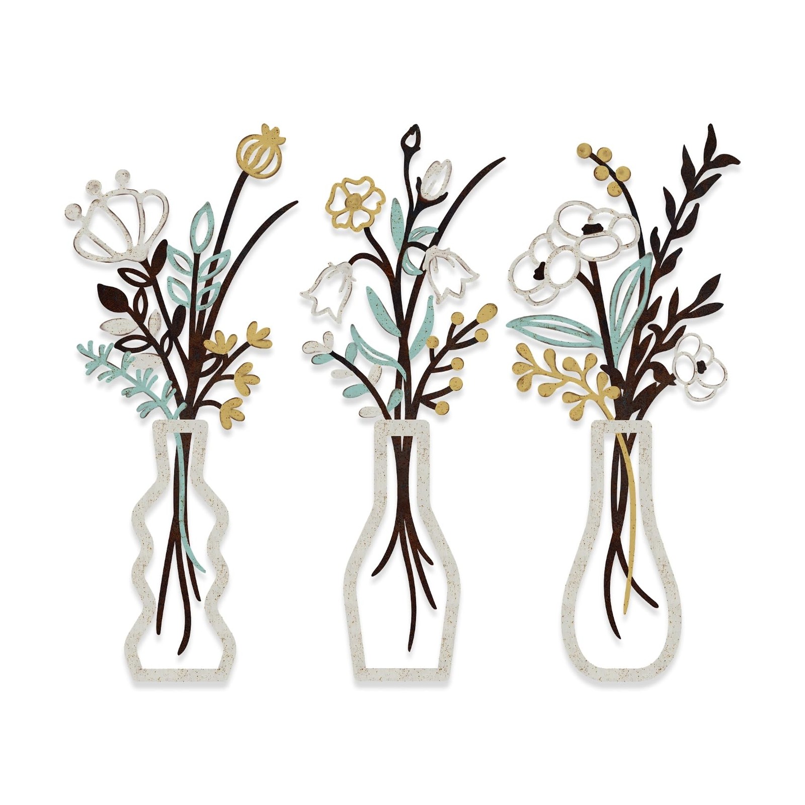 Aikgidtt 3 Pieces Metal Flowers Wall Art Set | Rustic Indoor & Outdoor Wall D…