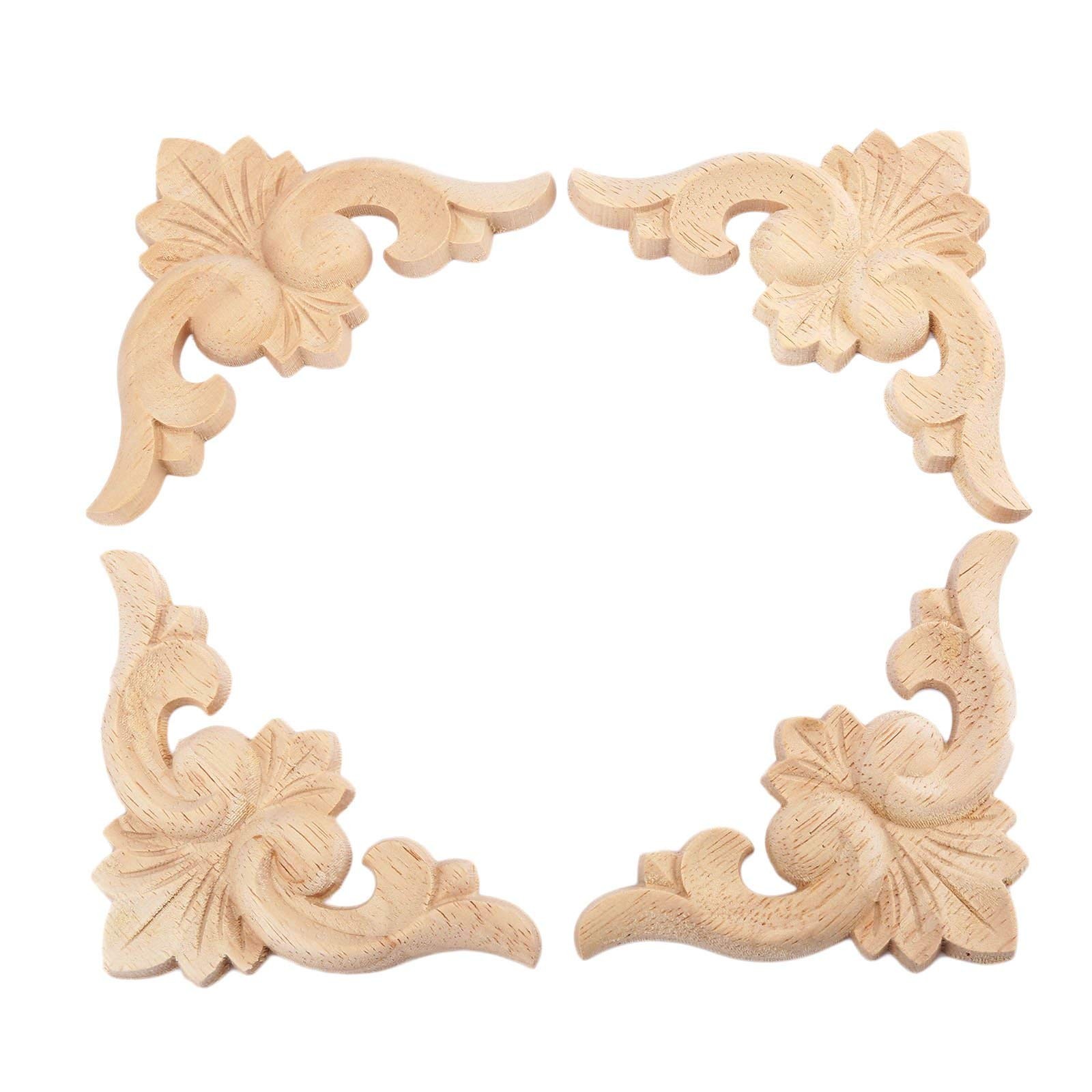 4-Pack Wood Carved Appliques Onlay Decal for Furniture, 8x8cm/3.15″x3.15″, Co…