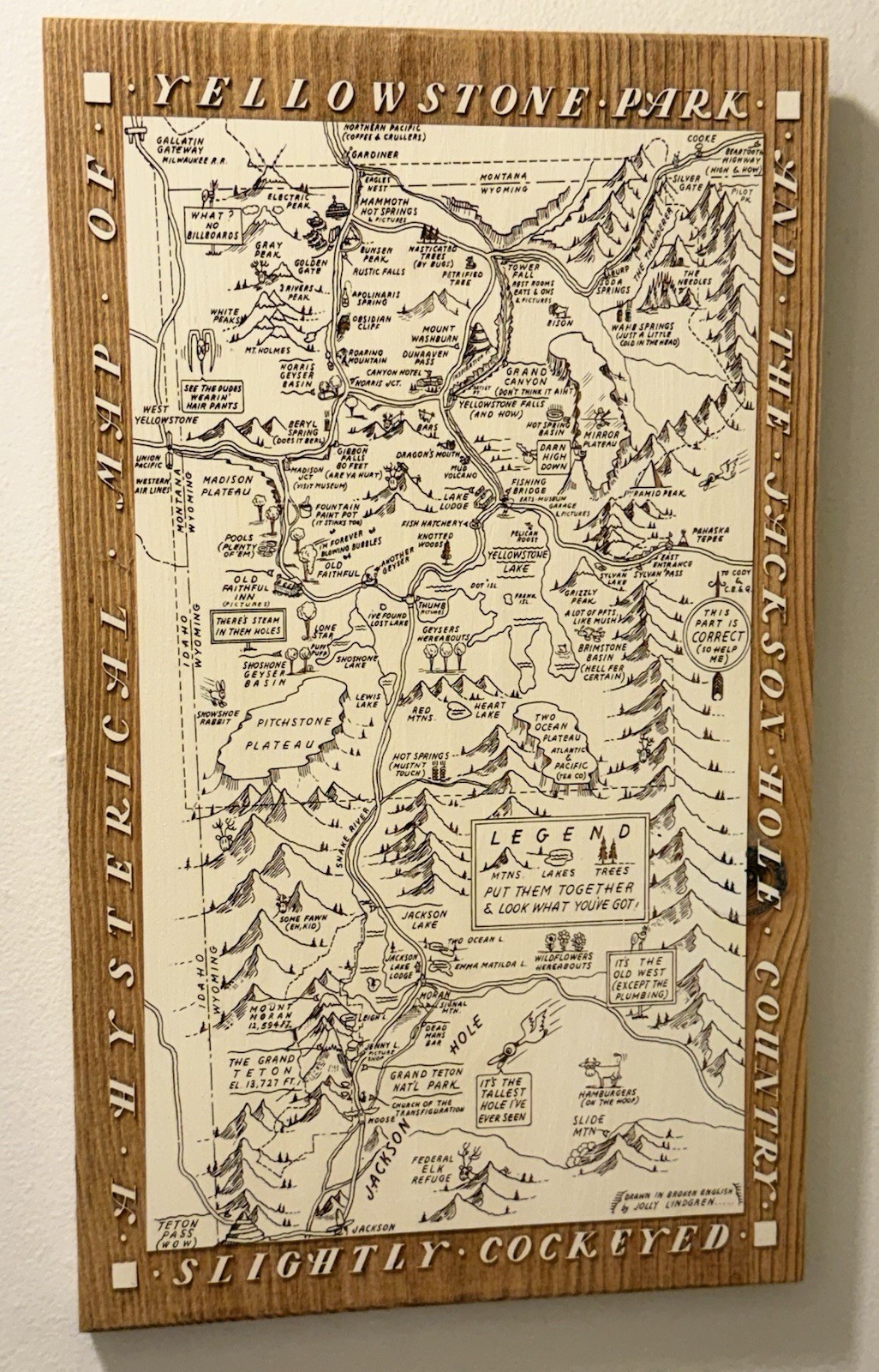 YELLOWSTONE SOLID WOOD FUN ENGRAVED MAP/WALL ART – JH Listed Separately-Unique!