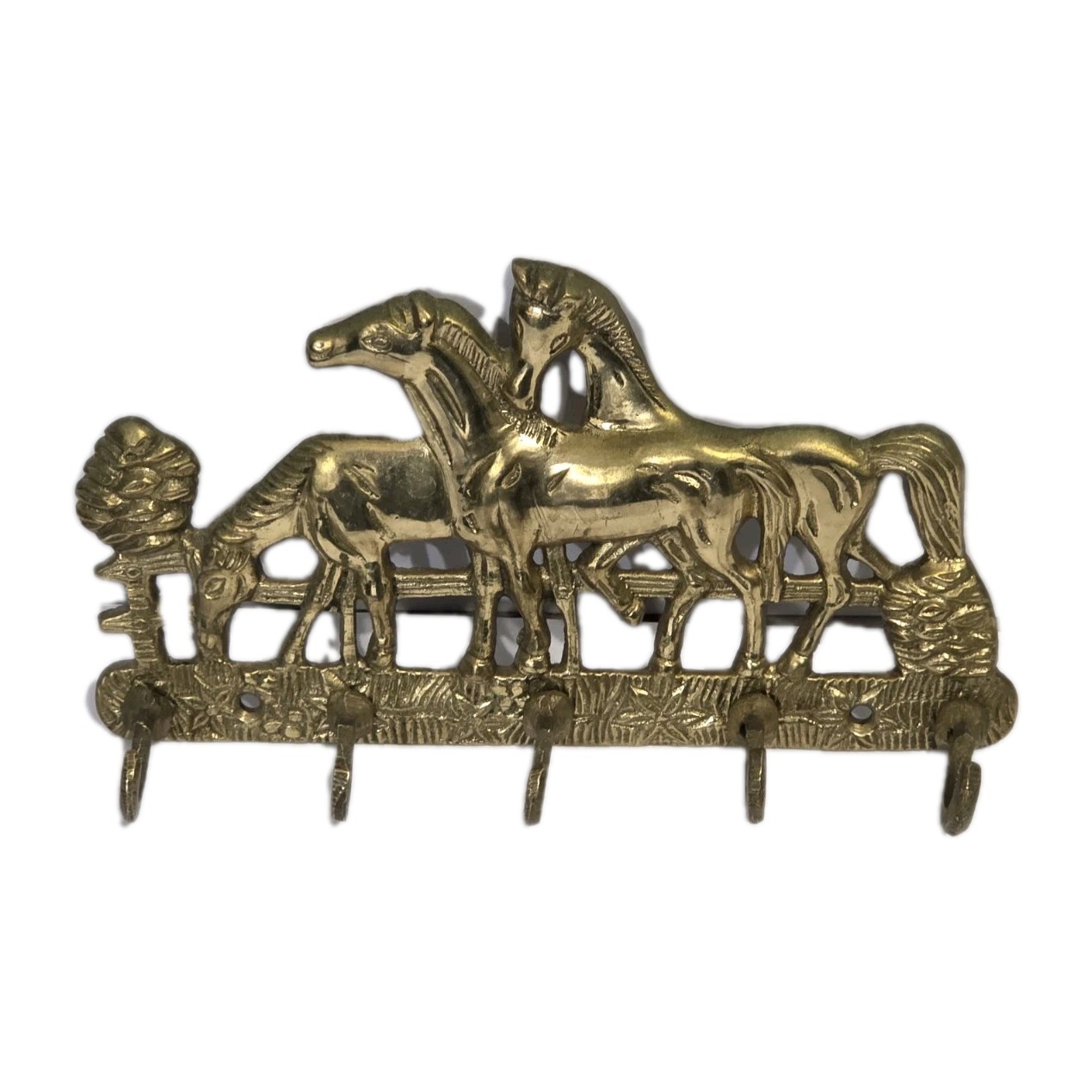 Vintage Brass Equestrian Horses Wall Hook Key Hanger Rack Western