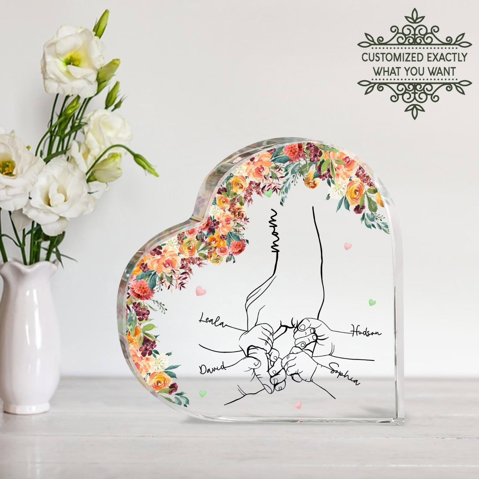 Personalized Mom And Kid Hands Heart Acrylic Plaque Custom Mothers Day Gift From
