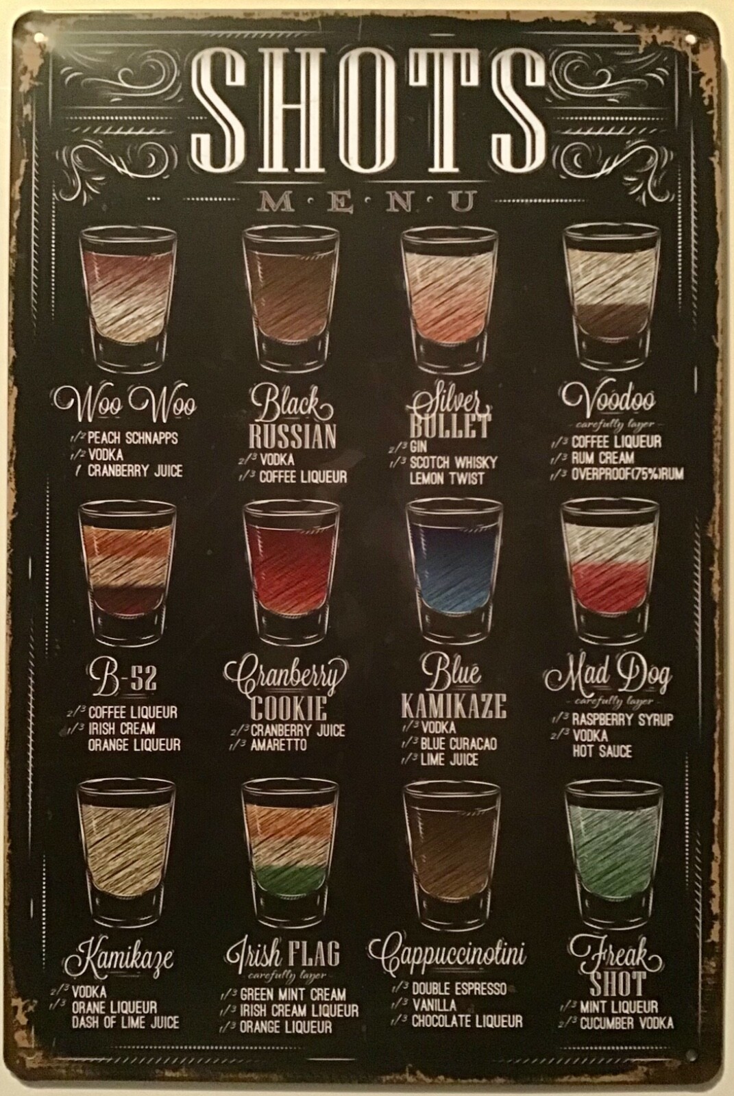 TWO 8×12 TIN SIGNS Tiki Bar Aloha Shots recipe alcohol kamikaze cocktails 848