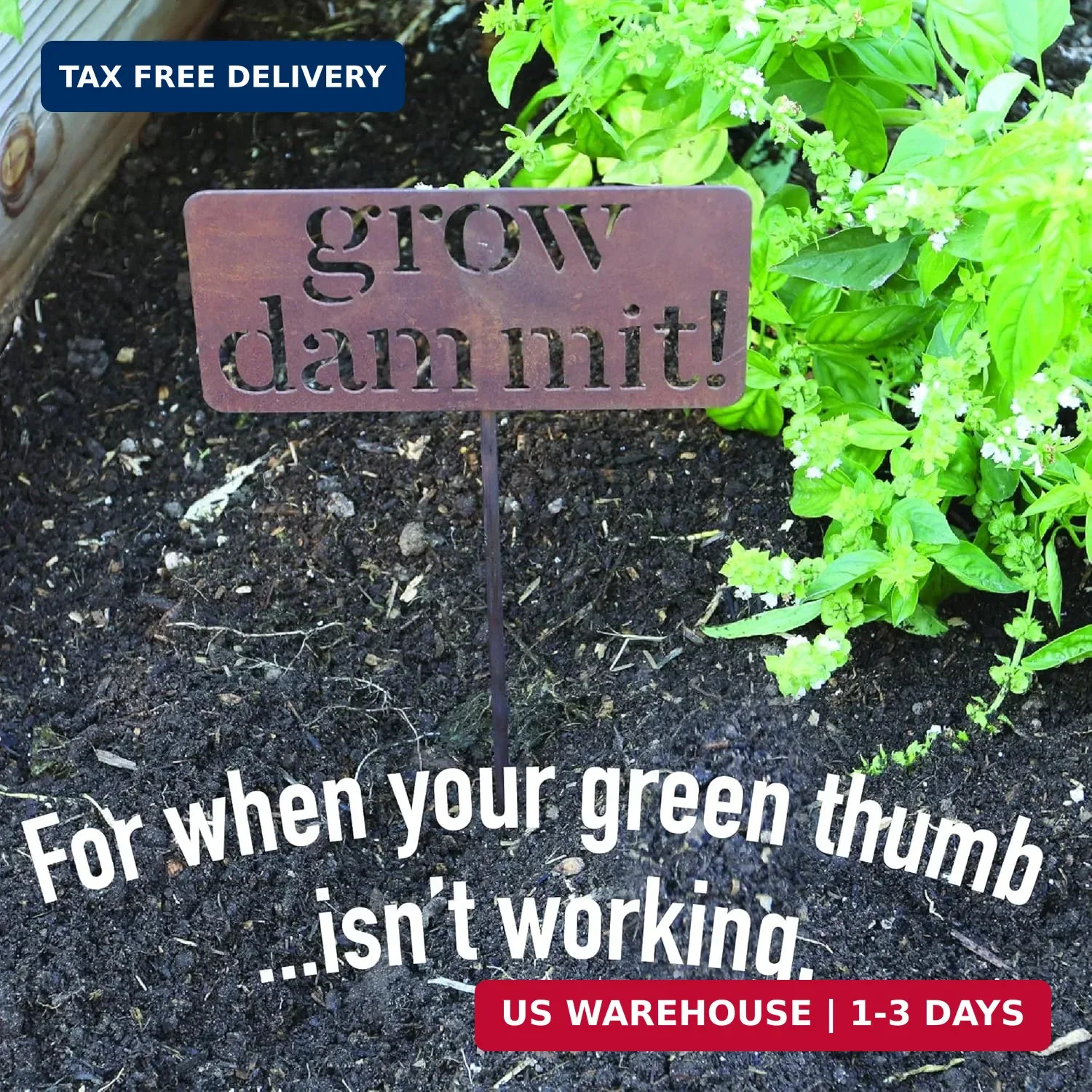 Island Genius Grow Dammit Funny Garden Sign, Unique Outside Gardening Decor Outd