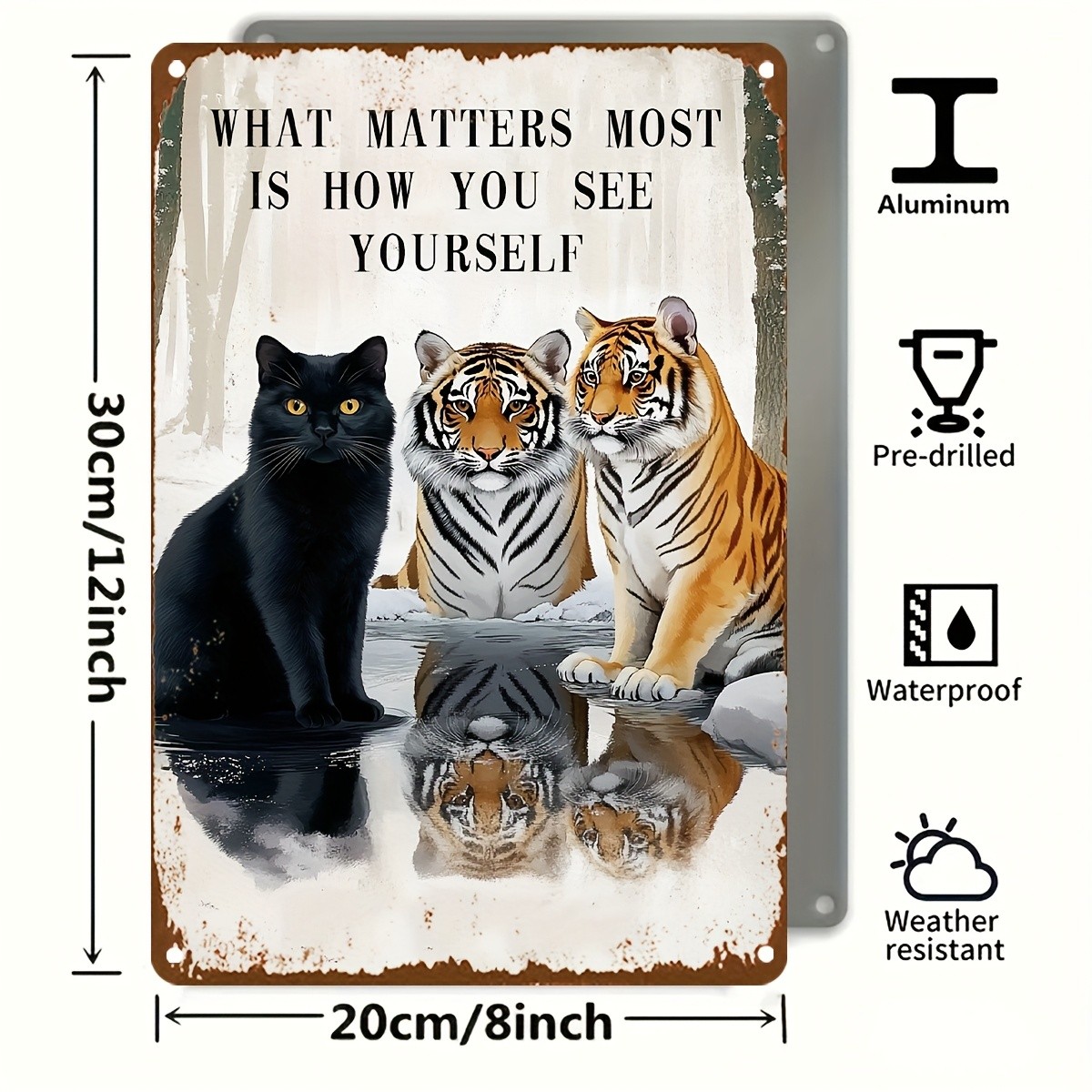 Inspirational Cat & Tiger Metal Sign, Quote Wall Art for Home Office Decor