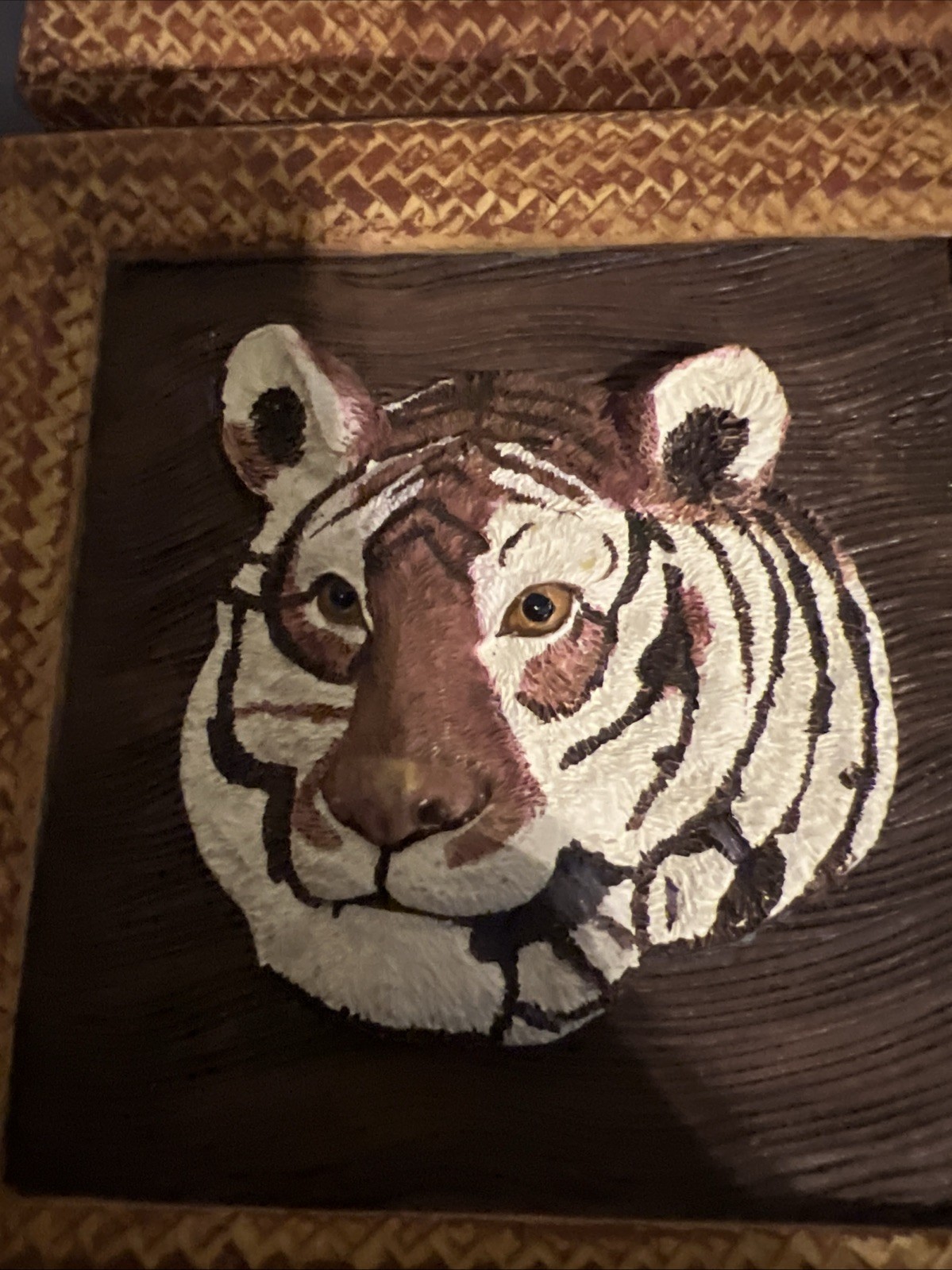 Vintage Zebra & Tiger Ceramic Decorative Plaque Wall Art 3D 5×5