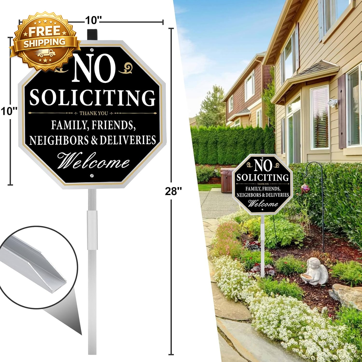 No Soliciting Sign for House with Stake 10 X 10 Inches No Soliciting Yard Sign