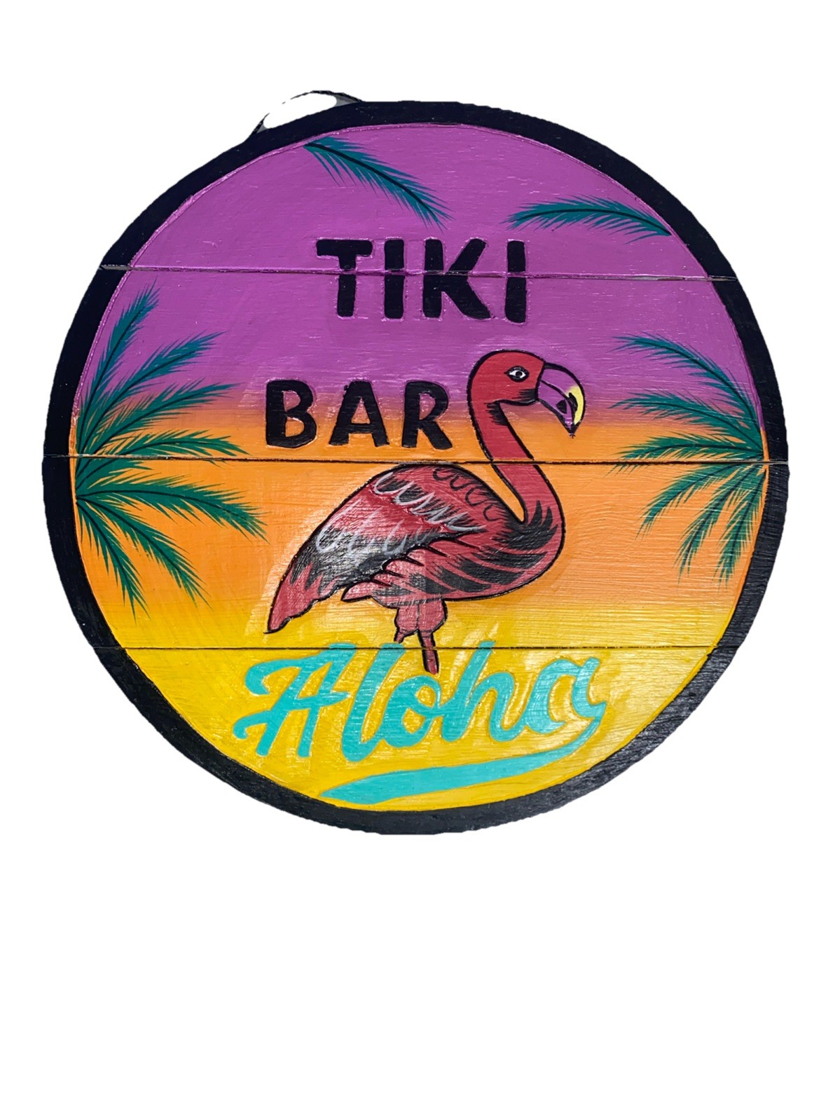 16” ALOHA PALM TREE FLAMINGO 🦩 TROPICAL WOOD SIGN WALL ART TIKI BAR DECOR