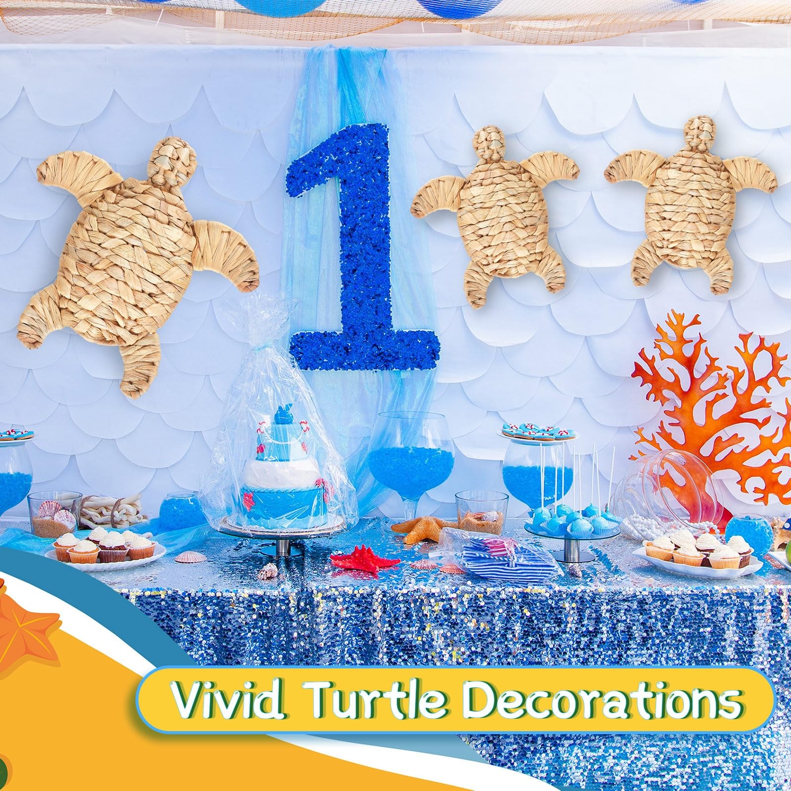 3 Pcs Sea Turtle Beach Theme Decor 3 Size Handmade Wicker Turtle Wall Decor S…