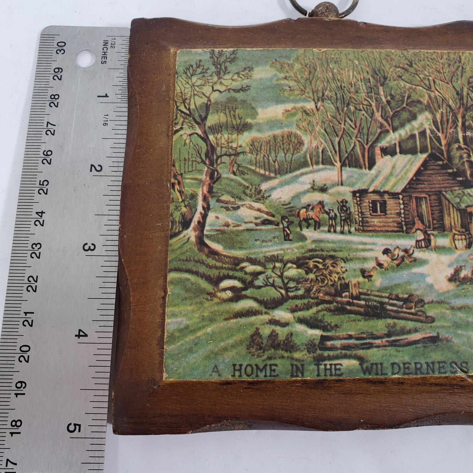 Vintage Mini Wall Plaque Home in the Wilderness 5×5 Brown Snowy Woods